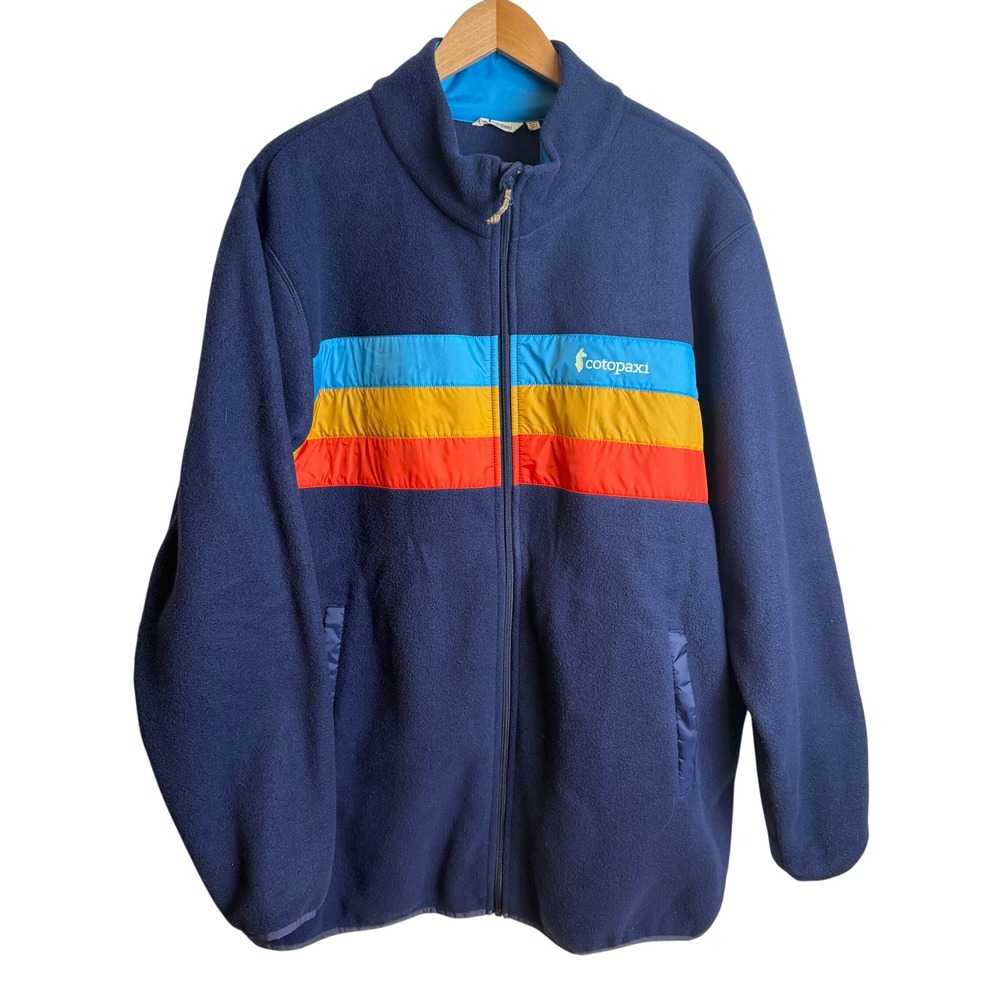 Cotopaxi Men Teca Fleece Full Zip Jacket 3X‎ Blue Retro Stripe Hike Outdoor Gorp